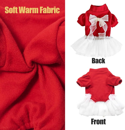 Pet Christmas Dress, Red and White Tulle Design with Bow, Small Dogs and Cats Holiday Outfit (Red, L(9-11lb))