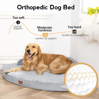 Large Orthopedic Dog Bed with Sides XL Dog Beds with Removable Washable Cover Non-Slip Waterproof Pet Bed for Extra Large Dogs - Grey XL