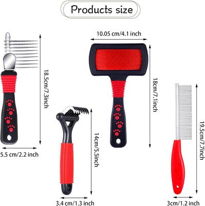 Kit de aseo para mascotas de 4 piezas – Peines desnatantes, cepillo más suave y peine de acero para eliminar nudos y pelo de perros, gatos y caniches