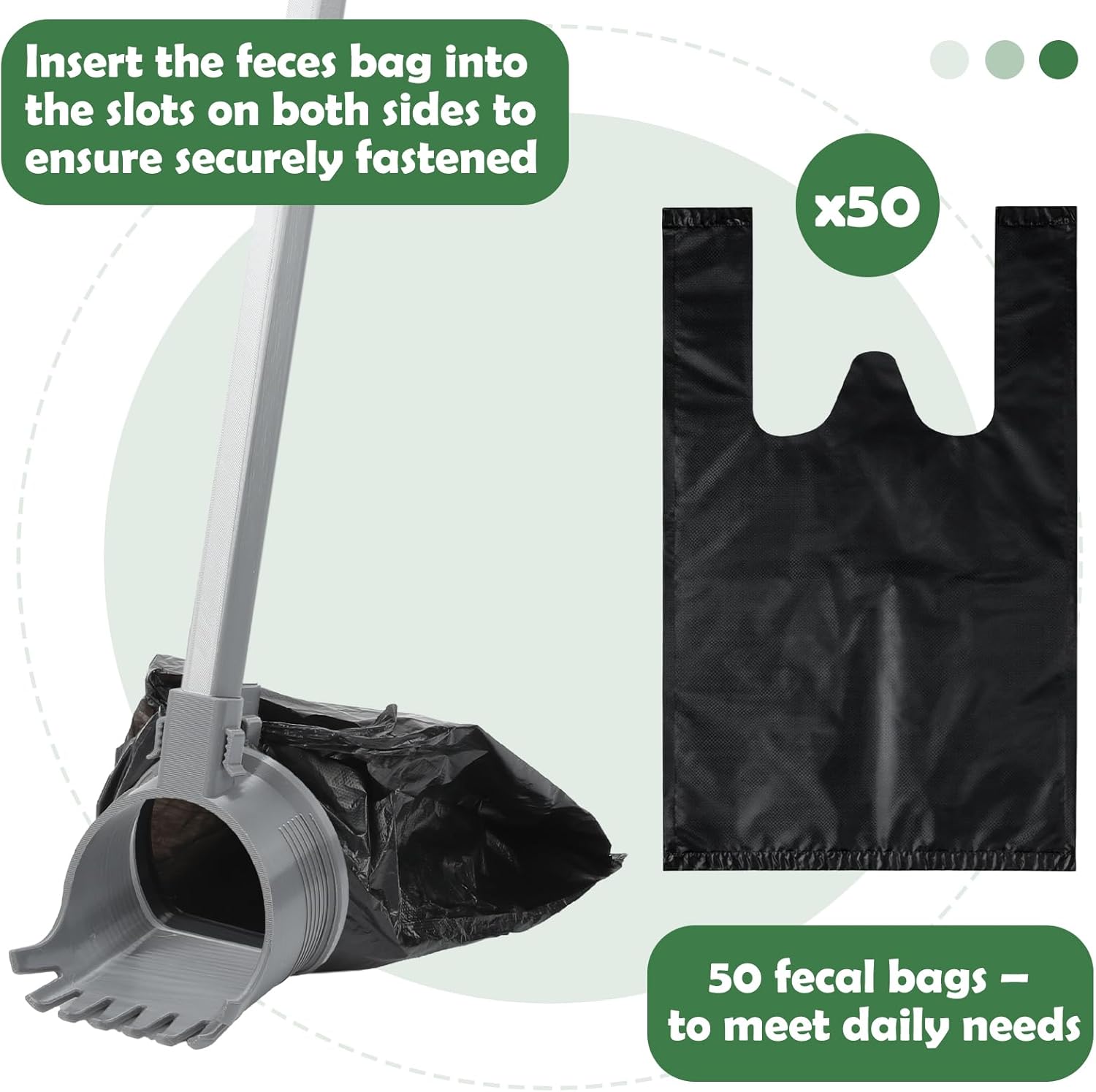 51 Pcs Dog Pooper Scooper with Bag Attachment 30" Pole Small to Large Dogs Heavy Duty Dog Pooper Scooper with 50 Refill Bags Long Handle for Yard Waste Cleanup on Grass Yard One Hand Use