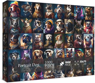 Portrait Dog Puzzle Dogs Puzzles 1000 Pieces for Adults, Animal Jigsaw Puzzles for Adults, Funny Puppy Bulldog Jigsaw Puzzle Family Collage Puzzles as Home Decor