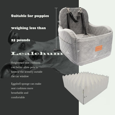 Dog Booster Car Seat for Small/Medium Dogs Up to 35lbs,Ultra Soft Fabric Covered,6in Elevated Cushion,Fully Detachable and Washable,3 Straps & 2 Pockets,Easy to Install(Grey,Medium)