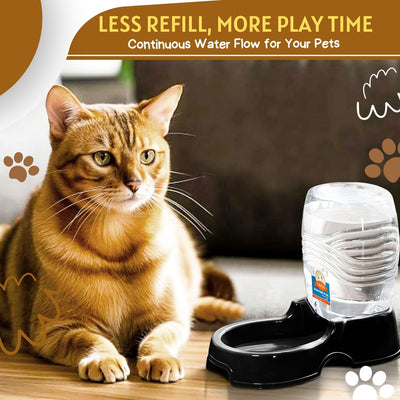 Flexzion Automatic Gravity Pet Waterer for Cat & Dog - Non-Skid & Easy-Clean Auto Replenish Water Dispenser Drinking Bowl (1/4 Gallon/ 900ml), Black
