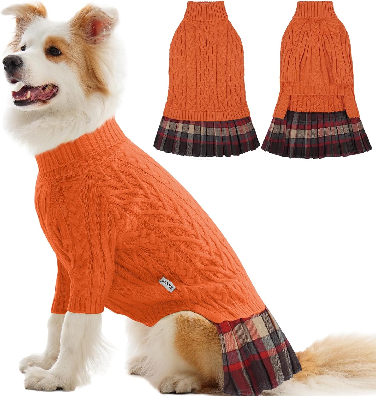 IECOii Big Girl Dog Sweater Dress, Cable Knit Sweater for Extra Large Dogs Girl,Purple,4XL, Cute Dog Warm Dress for Fall Winter, Good Stretcy Fit Knitwear for Giant Breed Dogs Female Indoor & Outdoor