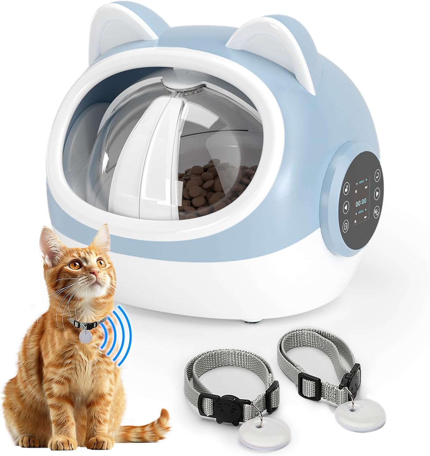RFID Smart Pet Feeder with Dual Collar Tags – Microchip-Activated Automatic Food Bowl with Scheduled Feeding Times, LCD Display, Voice Recorder, Supports Wet & Dry Food for Multi-Pet Households