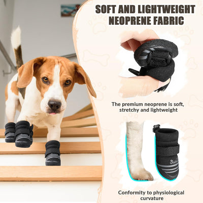 SlowTon Dog Shoes for Medium Large Dogs - Water Resistant Anti-Slip Dog Boots for Hot Pavement Rain Snow,Reflective Dog Paw Protectors for Outdoor Walking, Indoor Hardfloors(Black,4)