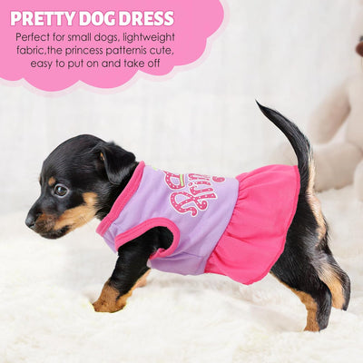 2 Pieces Dog Clothes Princess Love Pattern Spring Summer Sundress Shirts Cute Puppy Clothes Dresses for Small Dogs Girl Pet Cats Outfits Clothing, Black,Purple, X-Small