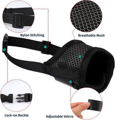 Dog Muzzle Soft Mesh Muzzle for Small Medium Large Dog Adjustable Loop Pet Muzzle Dog Mouth Guard with Comfortable Air Mesh Soft Fabric for Anti-Biting Barking Chewing Grooming Allow Panting Drinking