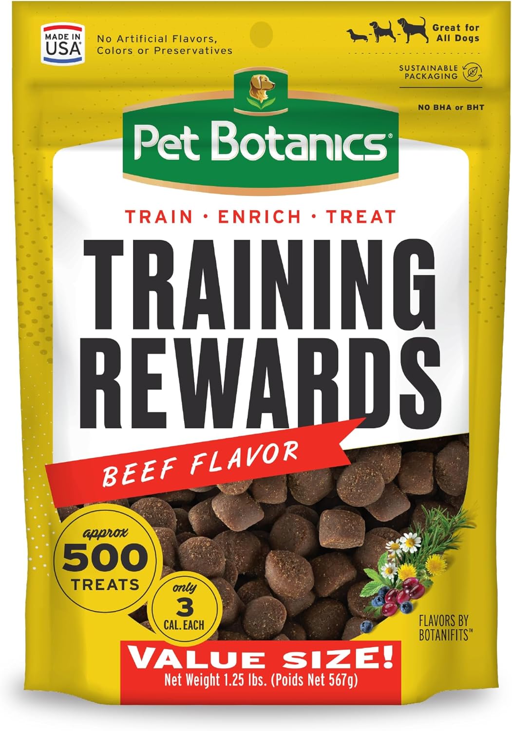 Pet Botanics 10 oz. Pouch Training Rewards Mini Soft & Chewy, Bacon Flavor, with 500 Treats Per Bag, The Choice of Top Trainers