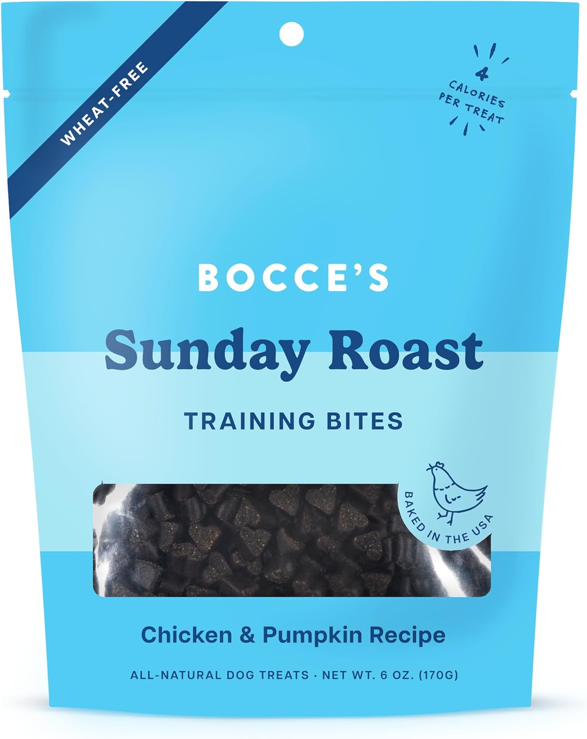 Bocce's Bakery Quack, Quack, Quack Training Treats for Dogs, Wheat-Free Dog Treats, Made with Real Ingredients, Baked in The USA, All-Natural & Low Calorie Training Bites, Duck & Blueberry, 6 oz
