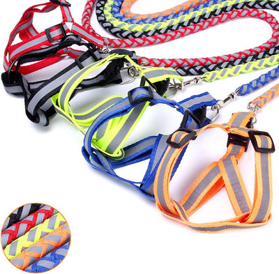 Dog Collar Reflective Pet Leash Collar Traction Harness Dog Chain Chest Strap Medium Small Dog Weave Rope Pet Traction Supplies-Orange,S
