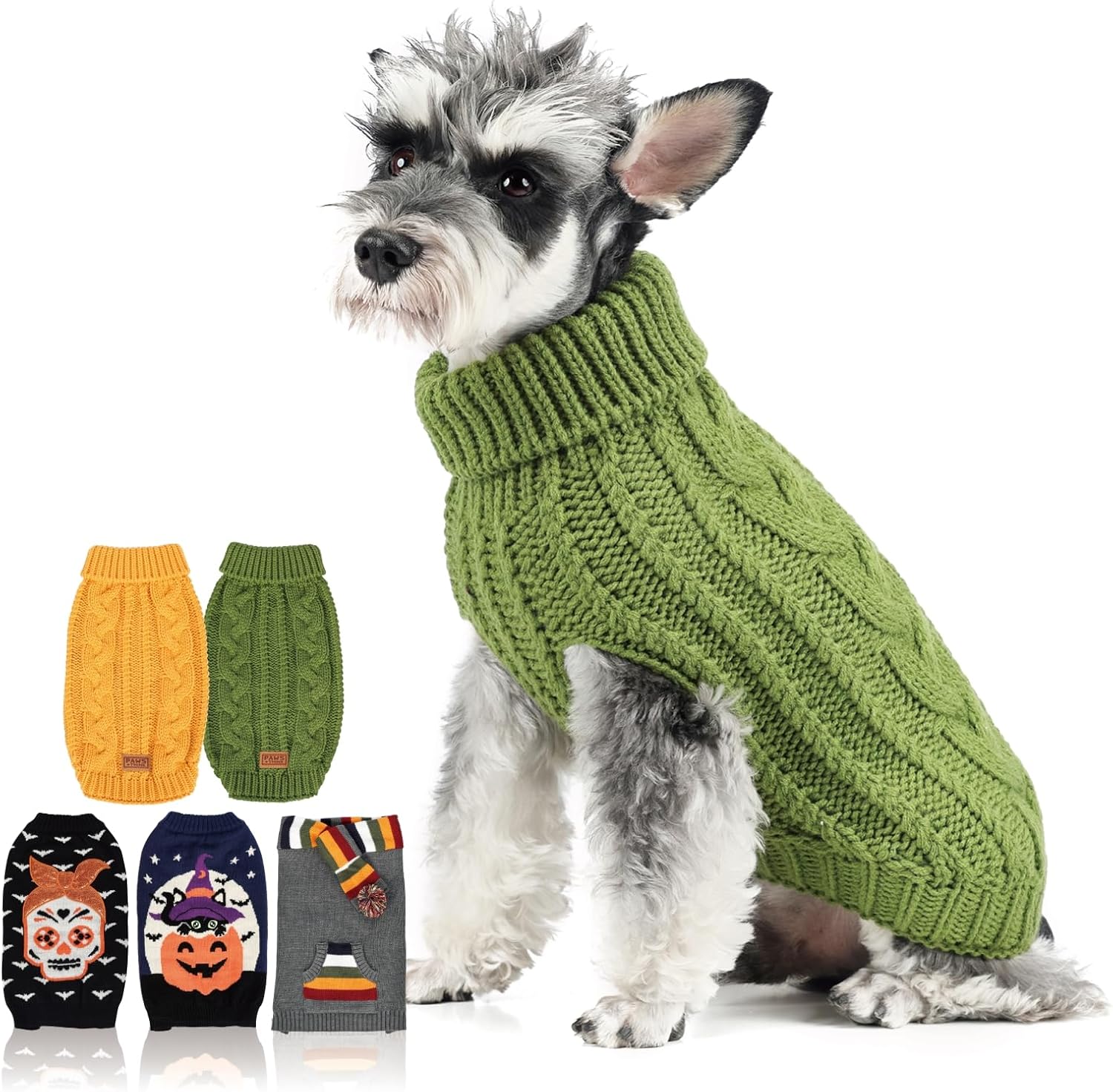 FOFOS Dog Sweater for Small Dogs Warm Winter Puppy Sweater Soft Pullover Dog Clothes for Cold Weather (Green, S)