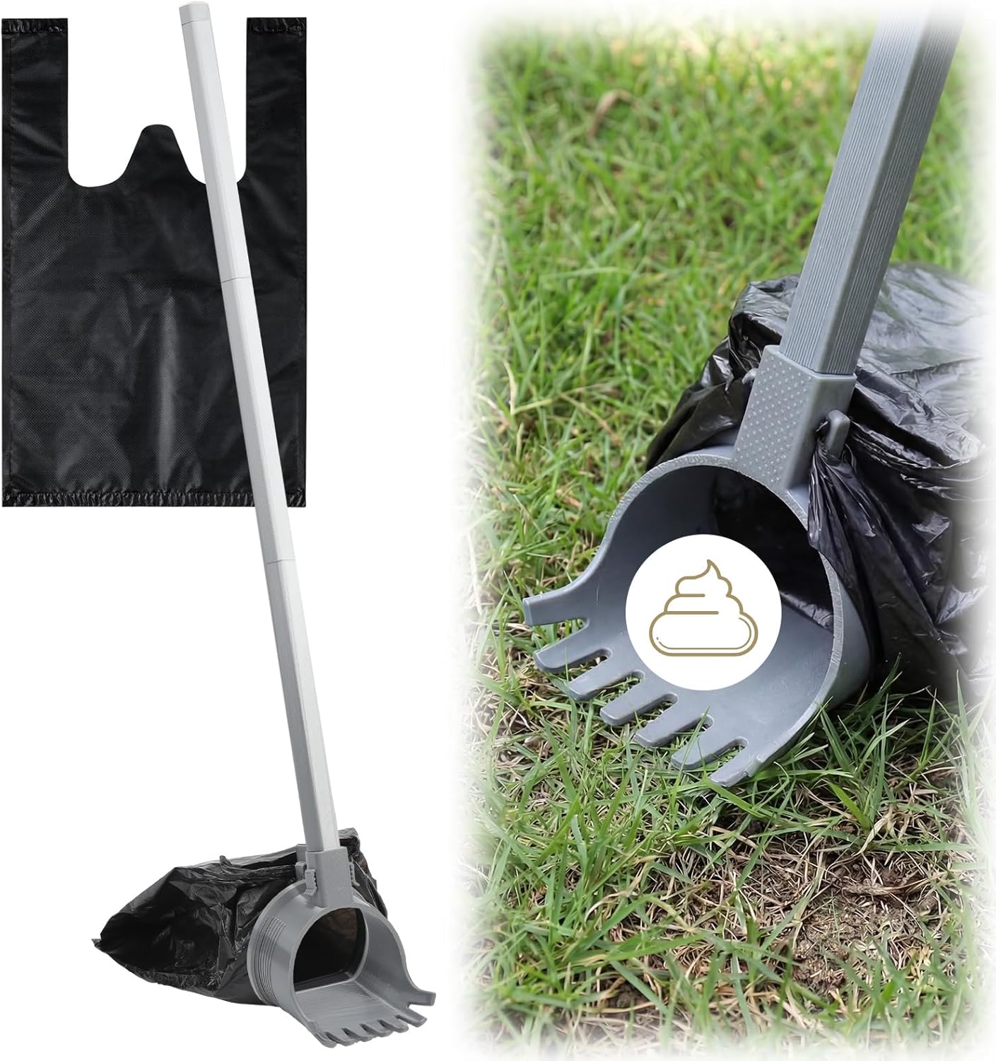51 Pcs Dog Pooper Scooper with Bag Attachment 30" Pole Small to Large Dogs Heavy Duty Dog Pooper Scooper with 50 Refill Bags Long Handle for Yard Waste Cleanup on Grass Yard One Hand Use