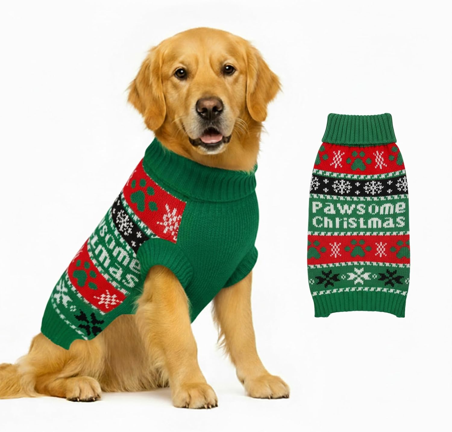 Dog Sweater Knitted for Small to Large Dogs Boy Girl, Classic Turtleneck Dog Christmas Sweaters, Warm & Soft Pet Clothes for Winter (Santa Stripe, M)