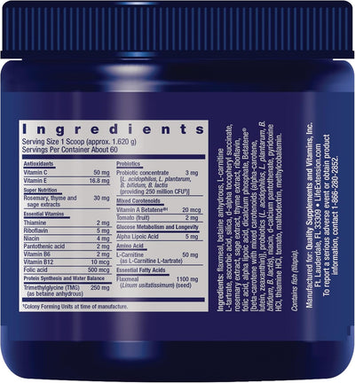 Life Extension Dog Mix, Dog Vitamins and Supplements, probiotics, L-carnitine, B12, folic Acid, Vitamin C, Vitamin E, Rosemary, Nutrient Absorption, Gluten-Free, Non-GMO, 60 Servings