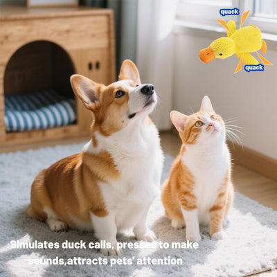 Soothing Plush Pet Toy with Sound Quack, Pet Interactive Companion, Indoor and Outdoor Cat and Dog Toys, Stuffed Dog Toys Chew-Resistant Chew Toy, Calming Duck Toy for Dogs (Yellow, Large)