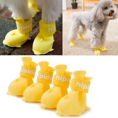 4Pcs Waterproof Dog Boots Dog Shoes for Snow and Rain Teddy Pomeranian Bichon Small Dogs Size Runs Small Please Choose The Bigger Size(Yellow, Large)