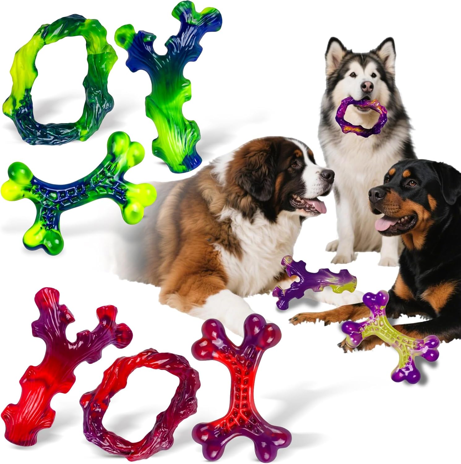 Tough Dog Toys for Aggressive Chewers 3 Pack, Indestructible Dog Toy for Large Dogs, Bacon Flavored, Keeps Dogs Busy
