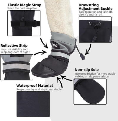 PUPTECK Waterproof Dog Shoes for Medium Large Size Dogs, Rain Booties Hiking Boots & Paw Protectors for Winter Snow, Non Slip Outdoor Shoes for Summer Hot Pavement