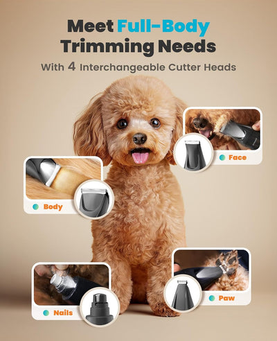 oneisall LED Light Dog Clippers for Grooming, Cordless Dog Grooming Kit 4 in 1, 2000mAh Dog Grooming Clippers Paw Trimmer Nail Grinder for Paw, Nail, Face, Ears, Legs, Body