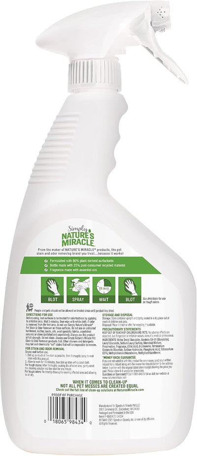 Nature's Miracle Simply Pet Stain and Odor Remover, 32 Ounce, Made with 86% Plant-Derived Surfactants