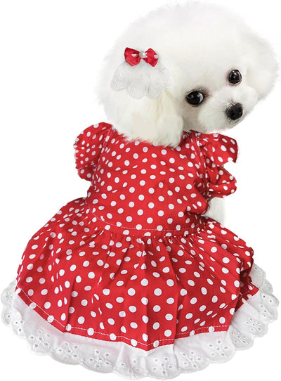 Chihuahua & Yorkie Female Dog Sundress - Polka Dot Puppy Tutu with Bowknot Hair Bows for Small Dogs