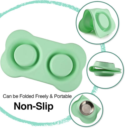 Dog Bowls 2 Stainless Steel Bowl for Pet Water and Food Feeder with Non Spill Skid Resistant Silicone Mat for Pets Puppy Small Medium Cats Dogs