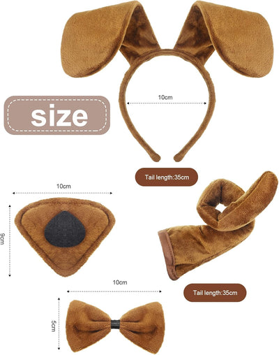 Syhood Puppy Dog Costume Set Dog Ears Headband Bowtie Nose Tail Paw Gloves Animal Costume Accessories for Halloween Carnival