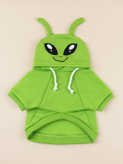 QWINEE Alien Dog Hoodie Dog Warm Jacket Coat Puppy Sweatshirt Christmas Halloween Dog Costume Cosplay Winter Dog Clothes Pet Apparel for Small Medium Dogs Cats Kitten Solid Green S
