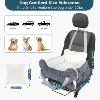 Dog Car Seats for Small Dogs and Cats with Leash, Dog Seat for SUV, Truck with Bone Decor & Plush Cushion, Travel Safety Dog Booster Car Seat with Side Pocket, Washable Detachable Pet Car Seat