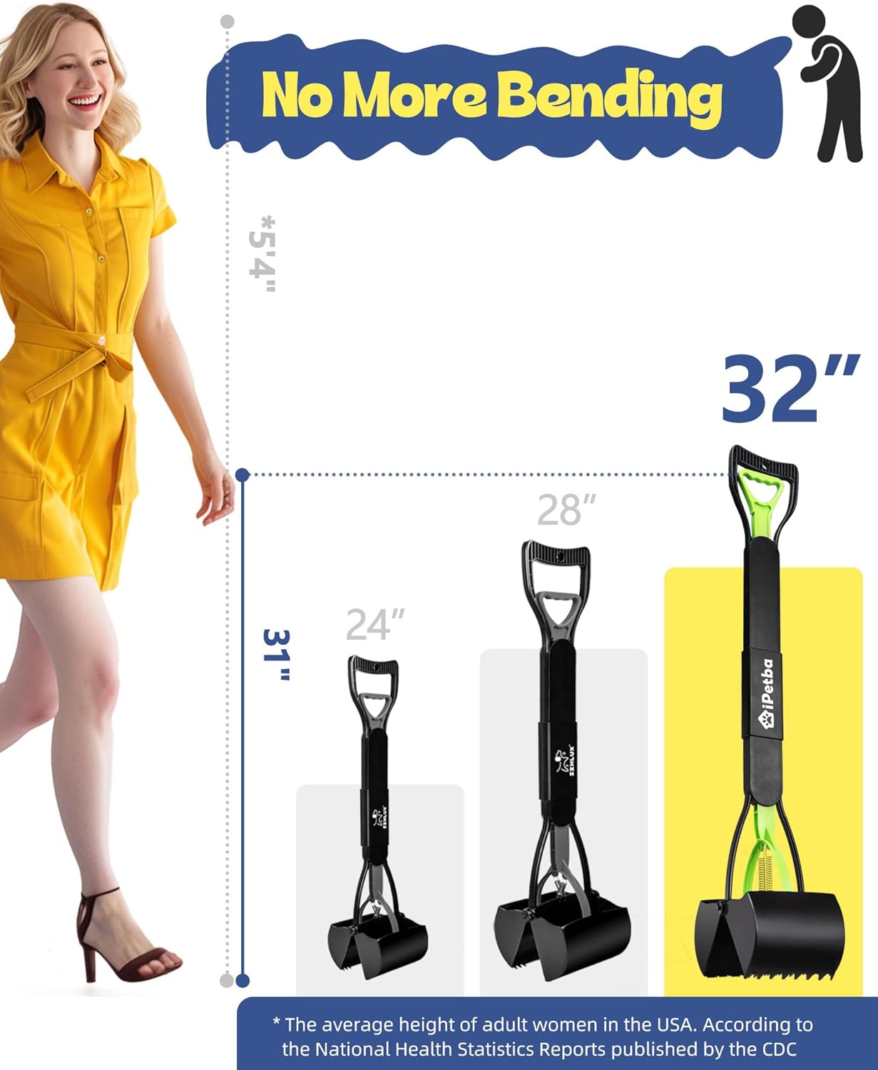 32" Long Handle Dog Pooper Scooper for Yard – No Bending, Clean Pickup on Grass, Gravel & Sand, Easy to Clean & Durable