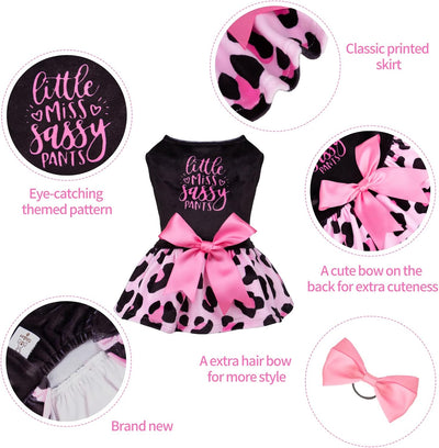 CuteBone Little Miss Sassy Pants Dog Leopard Print Dress Velvet for Small Dogs Girl Puppy Dresses Pink Dog Clothes CVA15XXS-D
