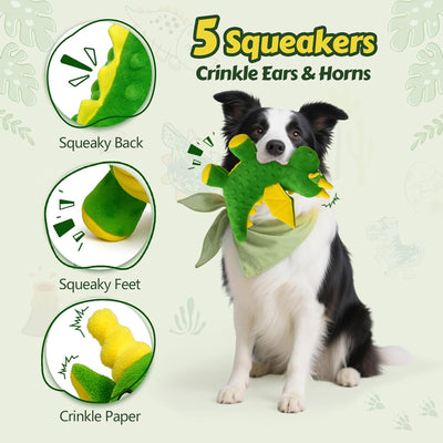 Squeaky Dog Toys - Soft Plush Dragon Dog Toy with 5 Squeakers & Crinkle Paper, Gift for Small, Medium and Large Dogs to Keep Them Busy (Green,10")