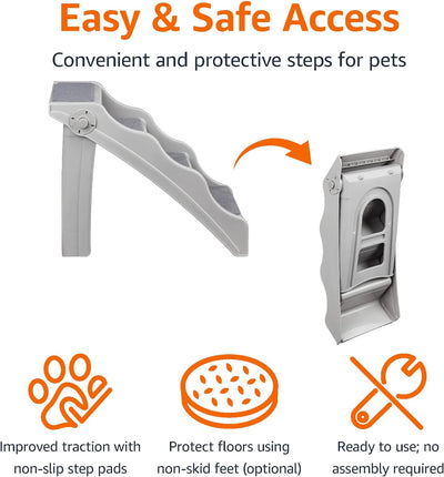 Amazon Basics Foldable Non-Slip Pet Stairs, Steps for Dogs and Cats, 23.90" x 16.10" x 19.76", Grey