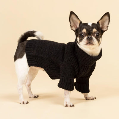 Fitwarm Dog Turtleneck Sweater, Thermal Knitted Pet Coat, Dog Winter Clothes for Small Dogs, Cat Apparel, Black, XL