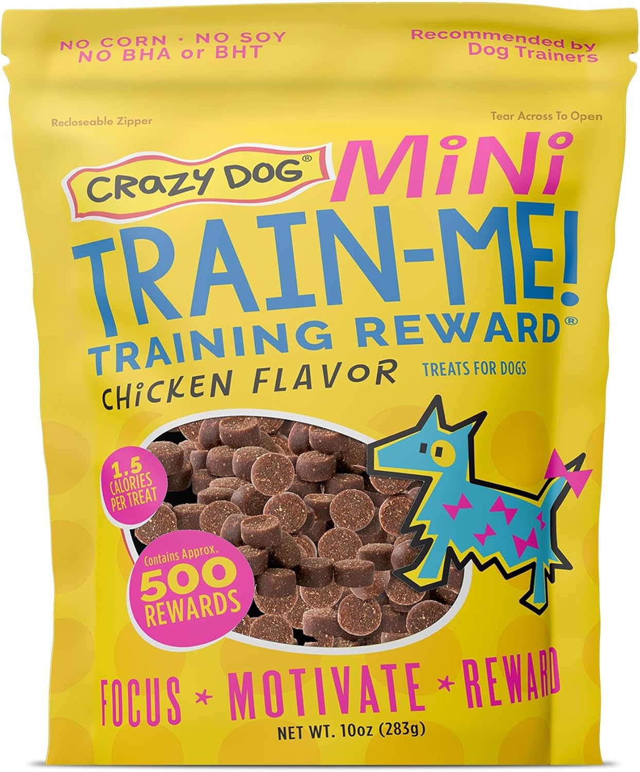 Crazy Dog Mini Train-Me! Training Treats 10 oz. Bag, Chicken Flavor, with 500 Treats per Bag, Recommended by Dog Trainers