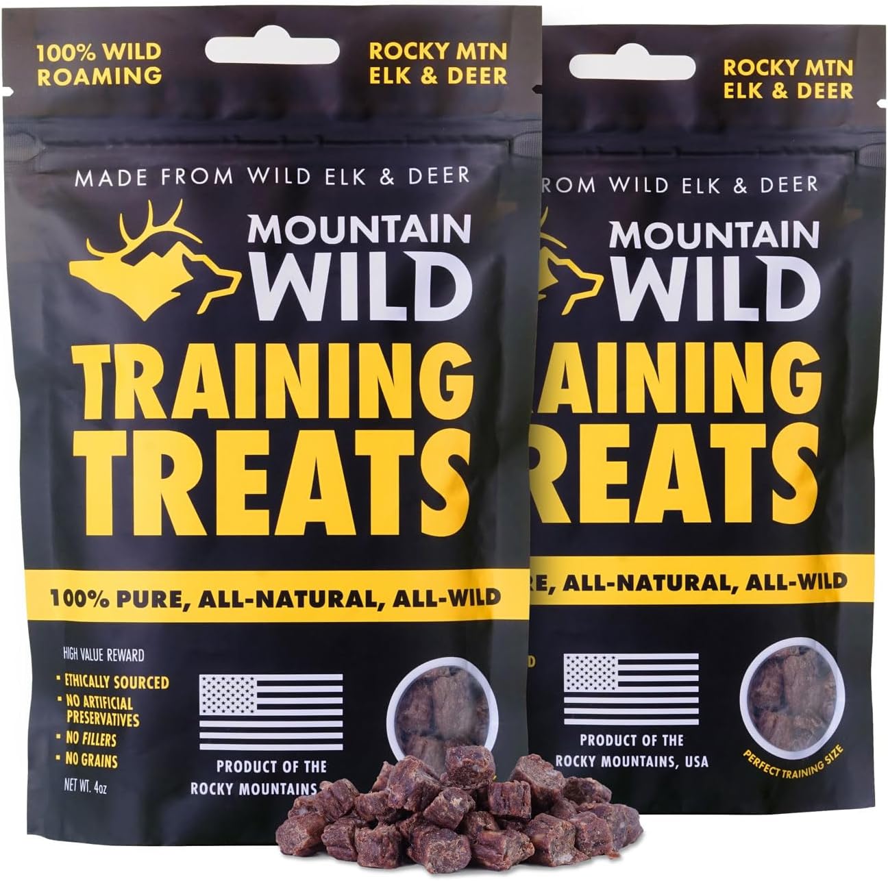 Training Treats for Dogs & Puppies – Elk & Venison Protein Puppy & Dog Treat – High Value, All-Natural, No Fillers, Grain-Free, No Artificial Preservatives – 4oz, 2 Bags