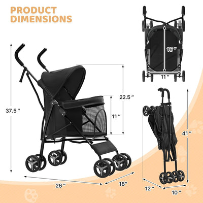 Magshion Cochecito compacto para mascotas para perros y gatos medianos de hasta 22 libras, 4 ruedas, ligero, con forma de paraguas, portátil, con malla transpirable y almacenamiento trasero, color