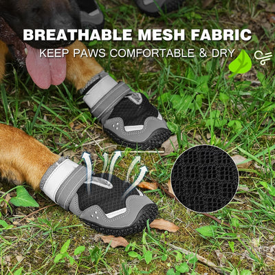 Breathable Dog Shoes for Large Dogs,Anti-Slip Dog Boots for Hot Pavement,Winter Snow,Dog Booties Paw Protector with Reflective Strap for Hardwood Floors,Outdoor Hiking(Black,2.35")