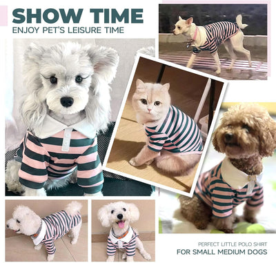 BAEJMJK Cute Dog Shirt Boy Girl Dog Clothes Striped Collared Polo T-Shirt for Small Medium Dogs Cats Soft Breathable Pet Puppy Outfits(Pink,Small)