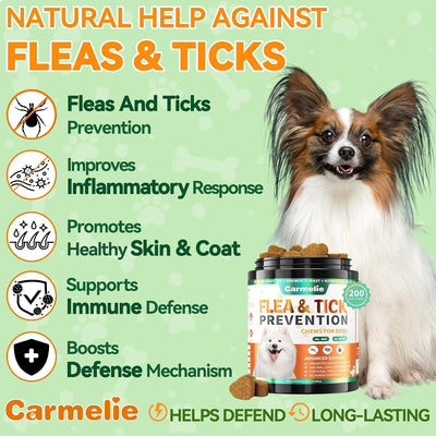 Flea and Tick Prevention for Dogs - 200 Soft Chewables Natural Dog Flea and Tick Support - Oral Flea Supplement for All Breeds & Size Dogs, Puppy Flea Protection - Duck Flavor
