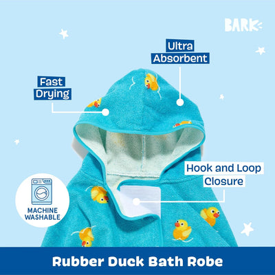 Barkbox Dog Bathrobe Fast Drying with Hook and Loop Closure & Wrap Tie Snuggle, Cute Dogs Clothes, Easy to Clean, Machine Washable, Dog Coats and Tumble Dry Low - Rubber Duck, Large
