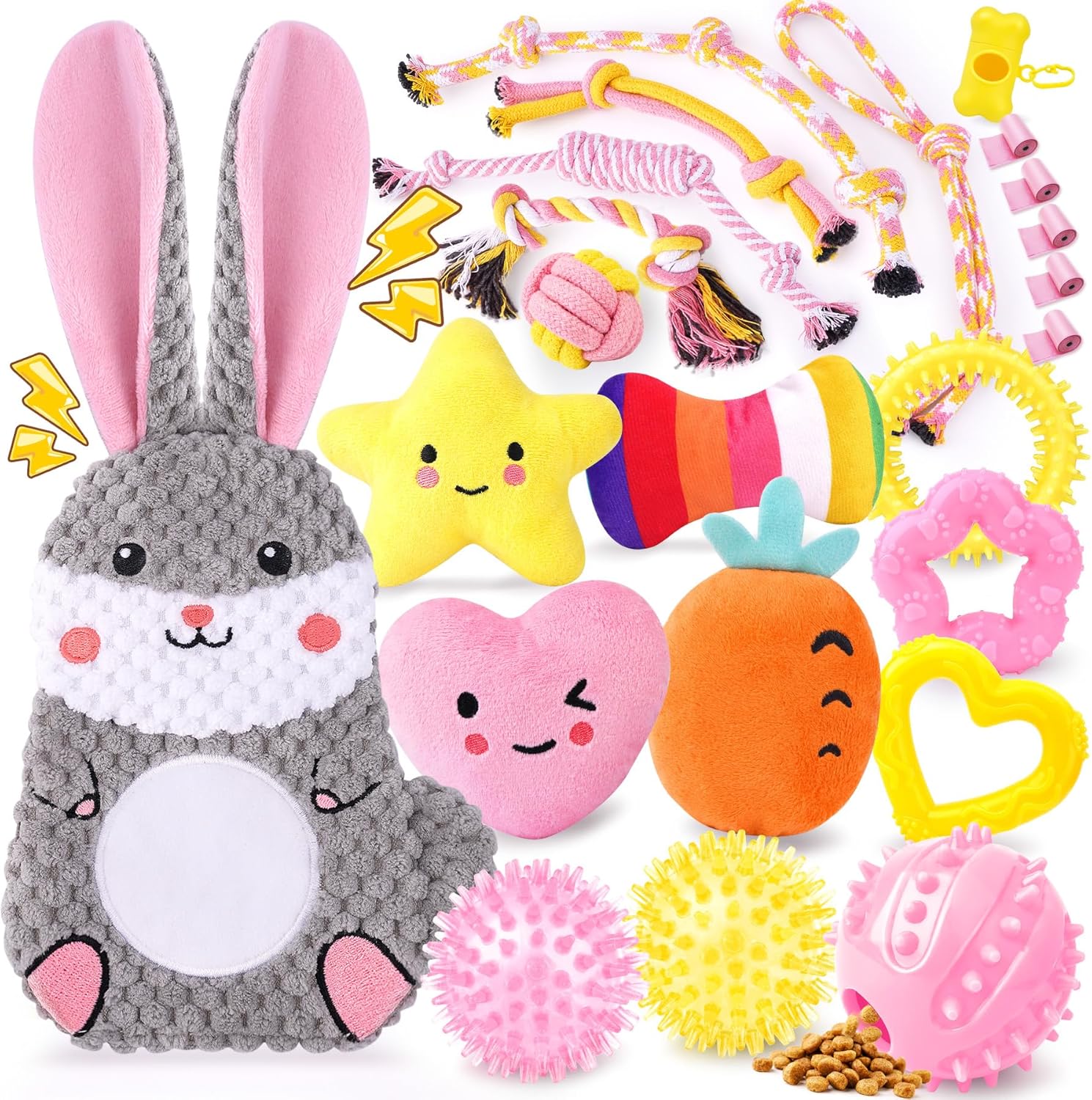 Zeaxuie 25 Pack Luxury Dog Chew Toys for Puppy, Dog Toys with Ropes, Treat Ball and Squeaky Puppy Toys for Teething Small Dogs