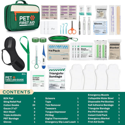 RHINO RESCUE bundle-Pet First Aid Kit, Emergency Medical Supplies for Dogs & Cats, Safety Essentials Pack with Thermometer+