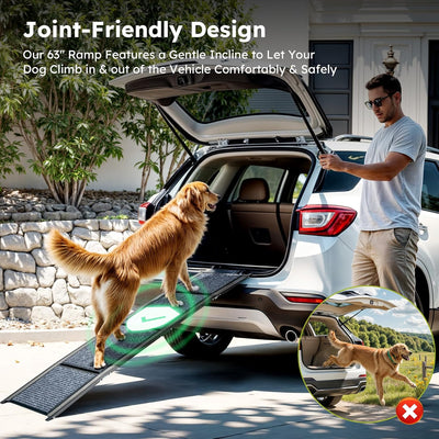 Dog Ramp for Car, 63" Folding Pet Ramp for Large Dogs up to 200 lb, 17" Wide Car Ramp for Dog, Portable Pet Stair Ramp with Nonslip Rug Surface, Outdoor Dog Ramp for Truck SUV High Bed Couch