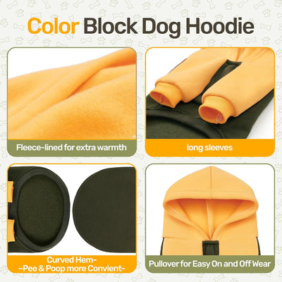 YUDODO Color Block Dog Hoodie, Fleece Dog Sweater for Small Meidum Dogs, Winter Warm Dogs Clothes for Frenchie, Pug, Olive, XXL
