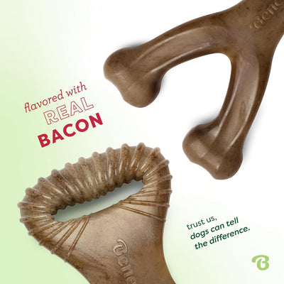 Benebone 2 Count (Pack of 1) Wishbone/Dental Durable Dog Chew Toys, Real Bacon, Made in USA, Small