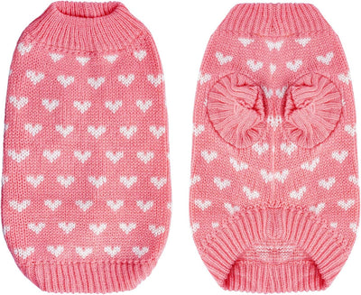 Dxhycc Dog Knitted Sweater Dog Heart Sweater Puppy Sweater Warm Soft Pet Holiday Clothes for Medium Cats and Dogs (Pink, M)