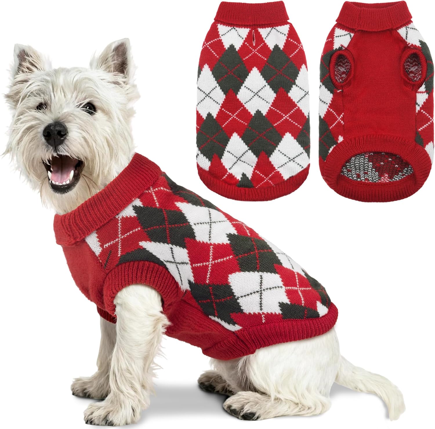 Dog Sweater, Soft Dog Sweaters for Small Medium Dogs Cats Girl Boy, Classic Knitted Turtleneck Outdoor Pet Clothes for Dogs Girl Boy, Christmas Puppy Kitten Sweater with Leash Hole, Red, Medium