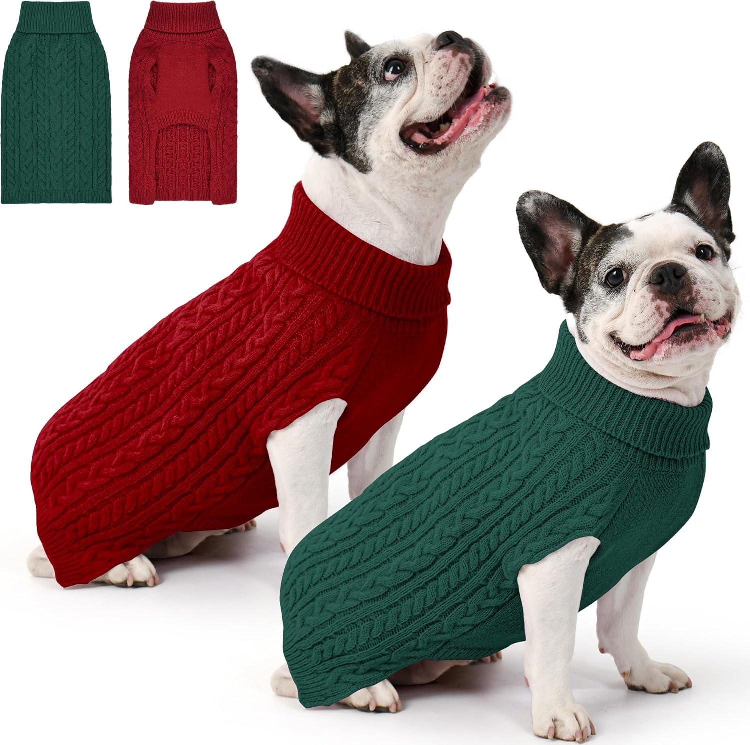 2 Pack Dog Sweaters for Small Dogs Winter Turtleneck Pullover Cable Knit Fleece Stretch Puppy Doggie Chihuahua Toy Poodle Yorkie Pomeranian Boy Girl Pet Clothes (S, Pink & Purple)